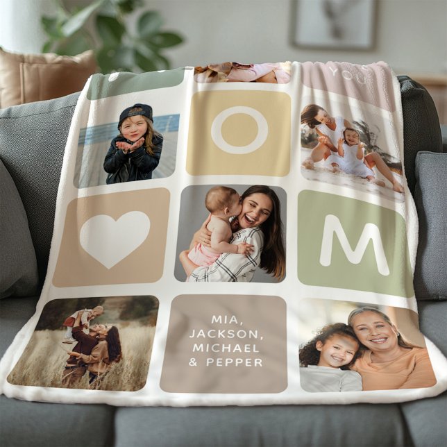 Modern MOM Photo Collage Mother's Day Cute Family Sherpa Blanket (Creator Uploaded)