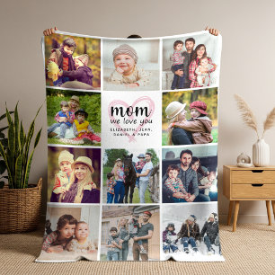 Modern Mom We Love You Mother's Day Photo Collage Fleece Blanket