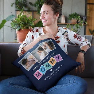 Modern MOMMY 1st Mothers Day Photo Keepsake Cushion