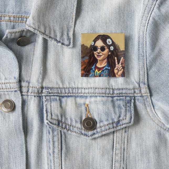 Modern Mona Lisa Painting - da Vinci Inspired Art 15 Cm Square Badge (In Situ)