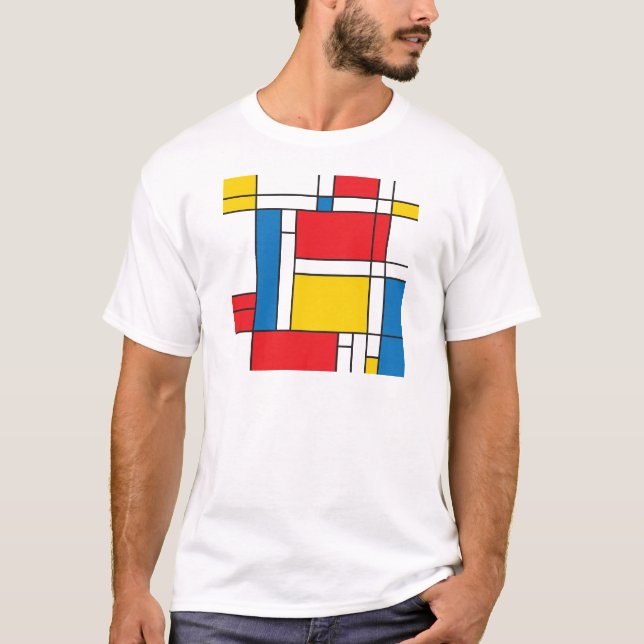 Modern Mondrian Inspired Graphic Pattern T-Shirt (Front)