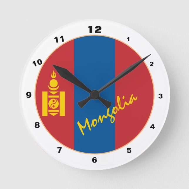 Modern Mongolian Flag, Mongolia Home / design Round Clock (Front)