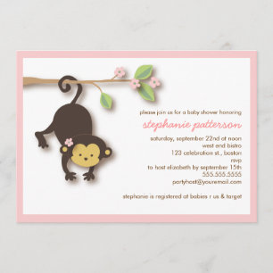Modern Monkey Sweet Girl Baby Shower Invitation