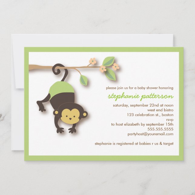 Modern Monkey Sweet Neutral Baby Shower Invitation (Front)