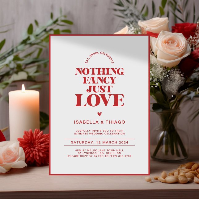 Modern monochrom Red Nothing Fancy Just Love Save The Date (Creator Uploaded)