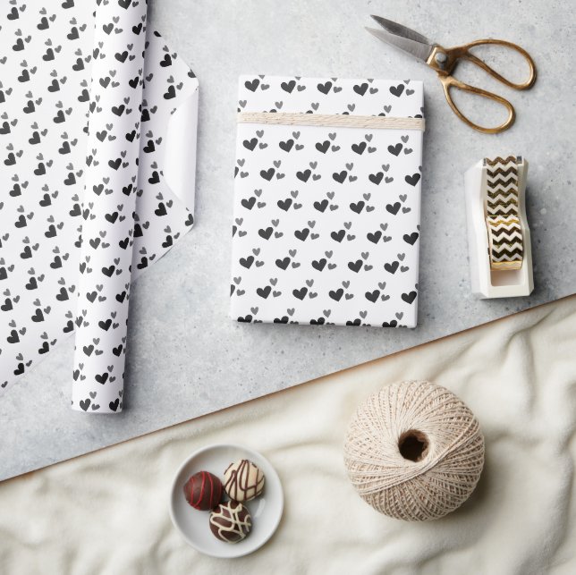  Modern Monochromatic Cute Heart Pattern  Wrapping Paper (Crafts)