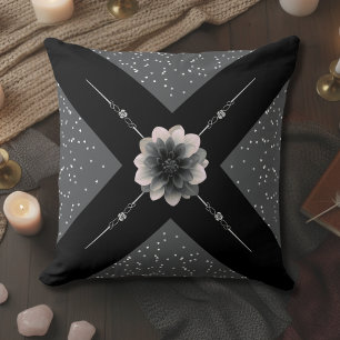 Modern Monochromatic Dahlia Floral Geometric Cushion