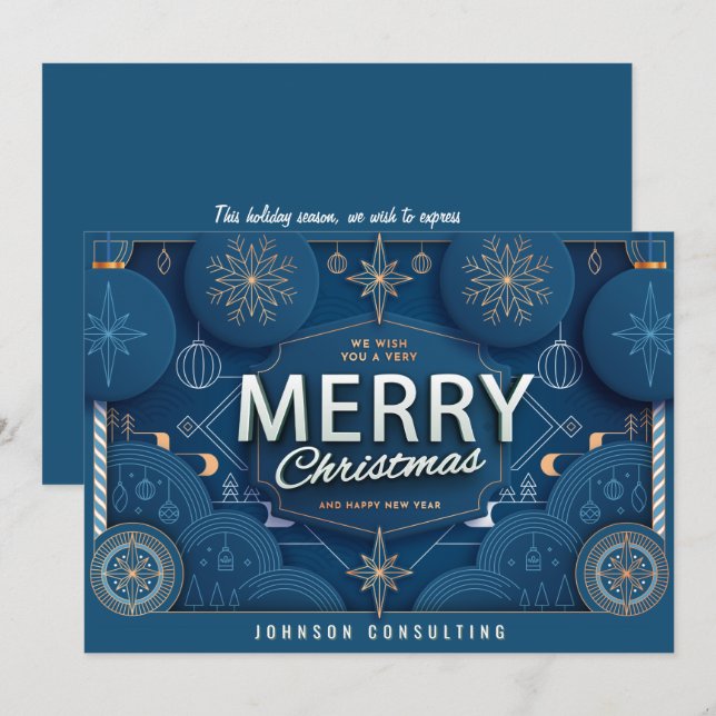 Modern Monochromatic Snow Flakes Christmas Holiday Card (Front/Back)