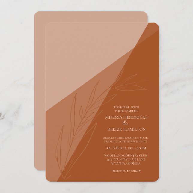 Modern Monochromatic Terra Cotta Wedding Invitation (Front/Back)