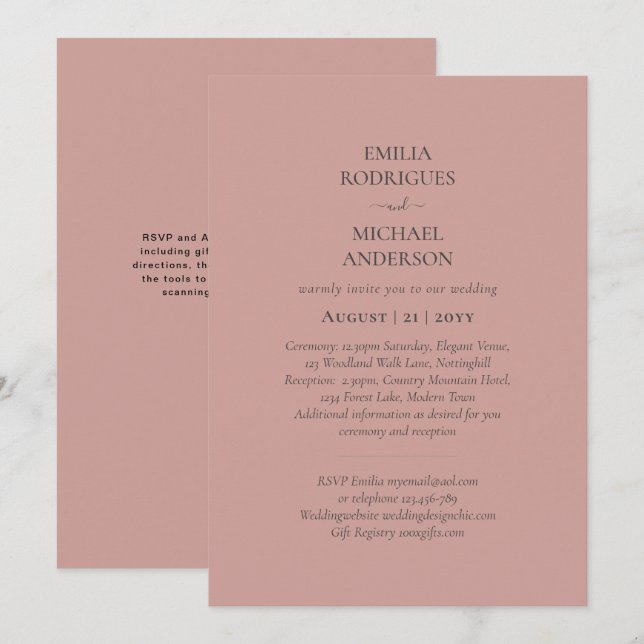 Modern Monochrome All in One Budget Wedding Invitation (Front/Back)