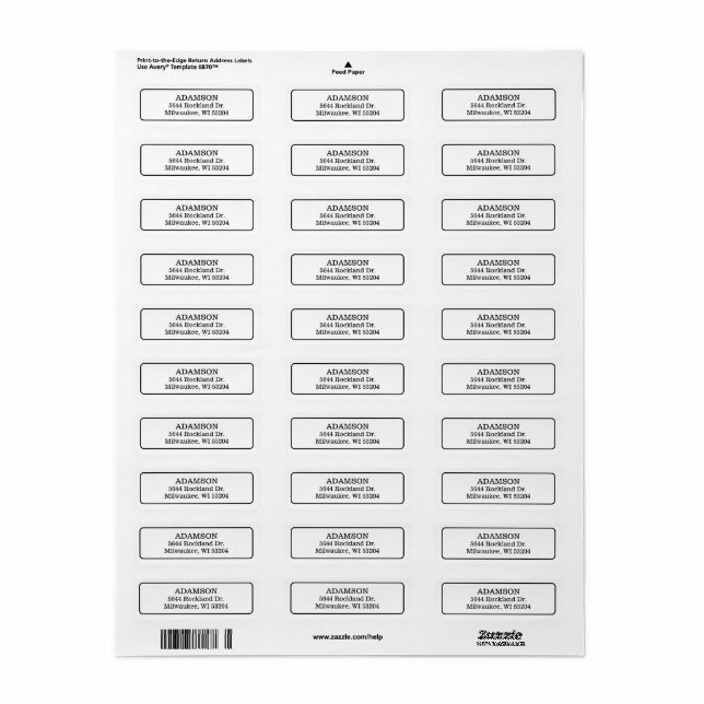 Modern Monochrome Bold Border Return Address Label (Full Sheet)