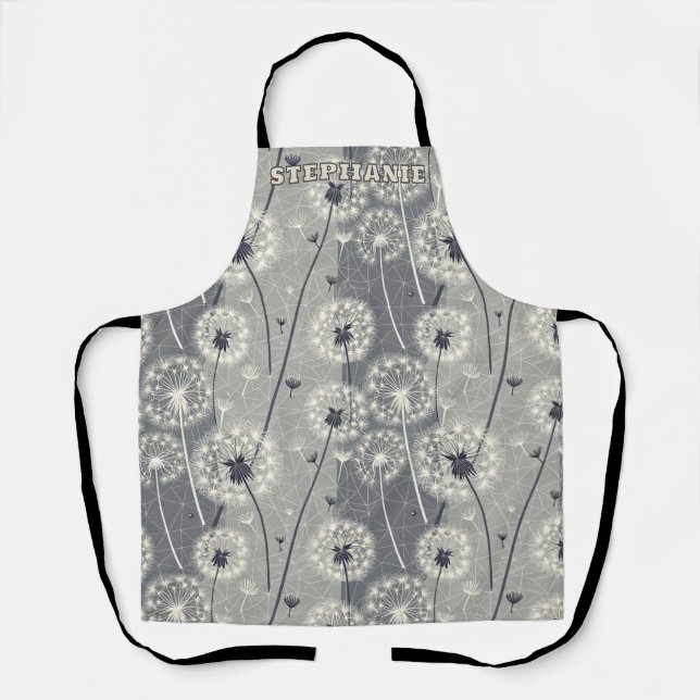Modern Monochrome Dandelion Apron (Front)