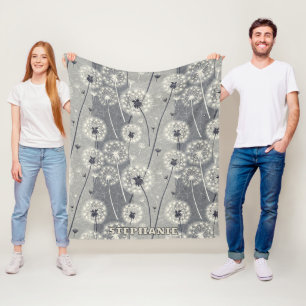 Modern Monochrome Dandelion Fleece Blanket