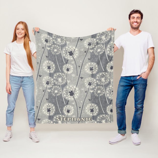 Modern Monochrome Dandelion Fleece Blanket (In Situ)
