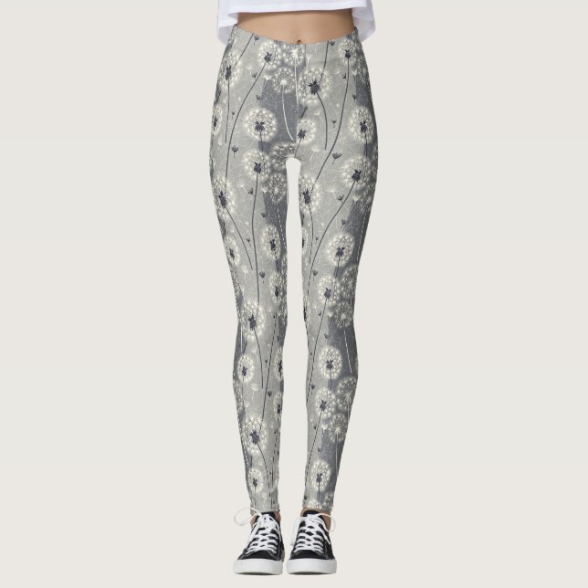 Modern Monochrome Dandelion Leggings (Front)
