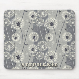 Modern Monochrome Dandelion Mouse Mat