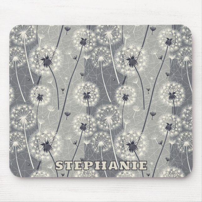 Modern Monochrome Dandelion Mouse Mat (Front)