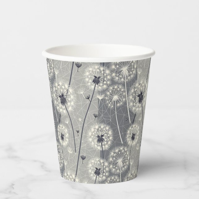 Modern Monochrome Dandelion Paper Cups (Front)