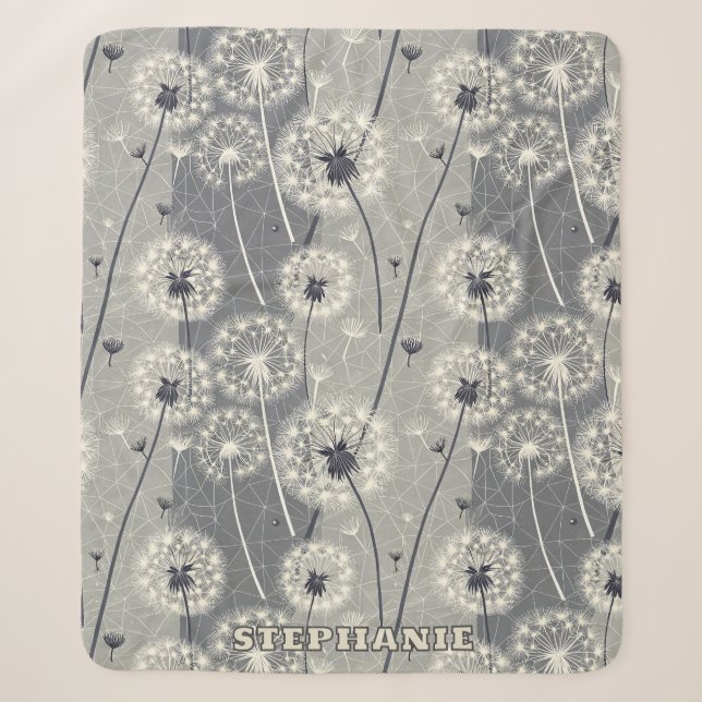 Modern Monochrome Dandelion Sherpa Blanket (Front)