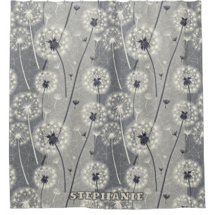 Modern Monochrome Dandelion Shower Curtain