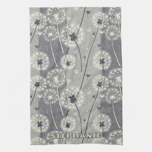 Modern Monochrome Dandelion Tea Towel