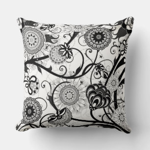 Modern Monochrome Floral  Cushion