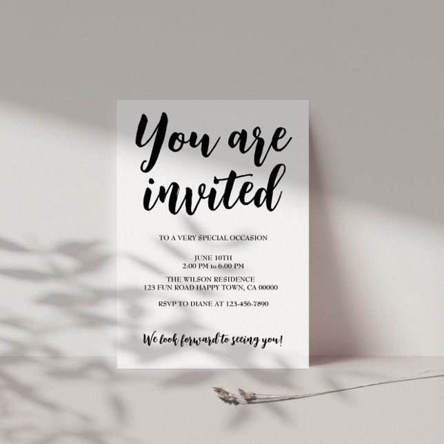 Modern Monochrome General Party Black Text Invitation (Creator Uploaded)