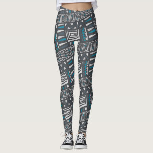 Modern Monochrome Tribal Geometric Pattern Leggings