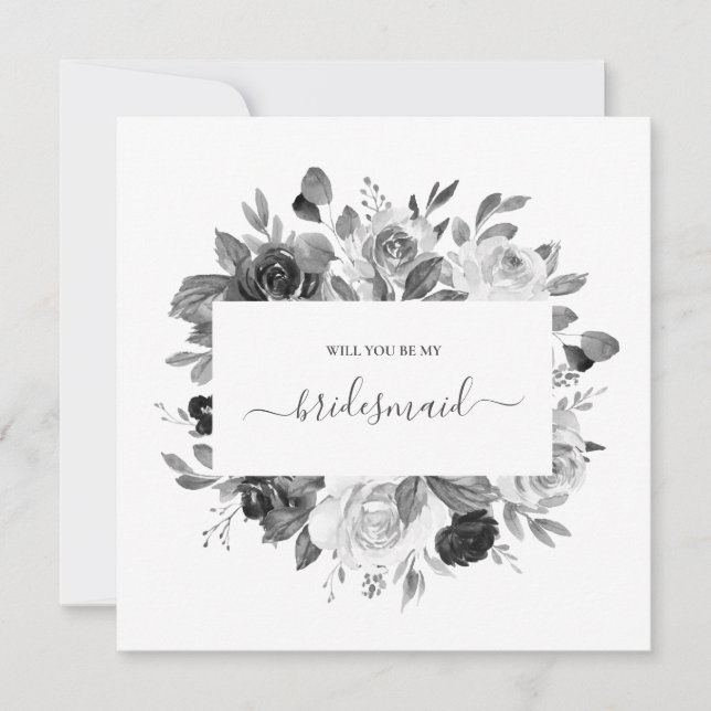Modern Monochrome White Floral Bridesmaid Wedding Invitation (Front)
