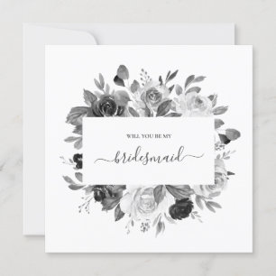 Modern Monochrome White Floral Bridesmaid Wedding Invitation
