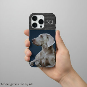 Modern Monogram 1 Photo Brushed Metal Grey iPhone 16 Pro Case