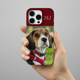 Modern Monogram 1 Photo Burgundy Red iPhone 16 Pro Case