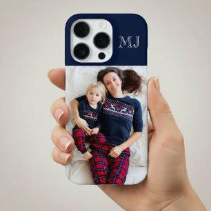 Modern Monogram 1 Photo Collage Navy Blue iPhone 16 Pro Case