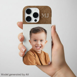 Modern Monogram 1 Photo Distressed Brown iPhone 16 Pro Case