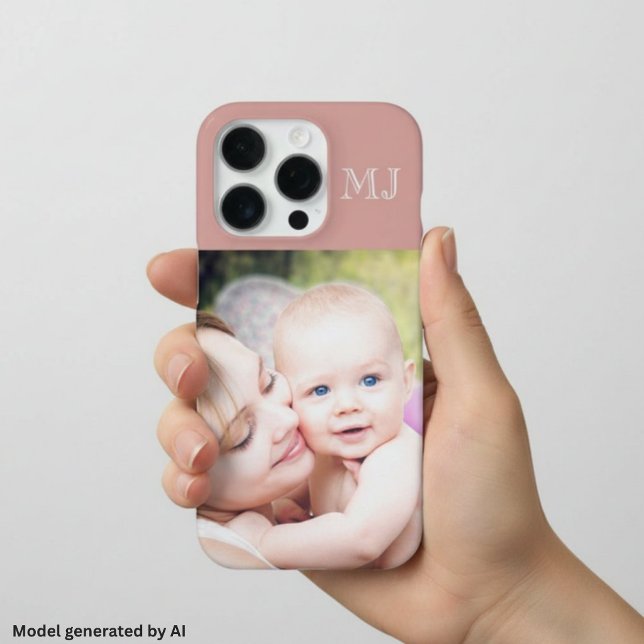 Modern Monogram 1 Photo Dusty Rose iPhone Case (Creator Uploaded)