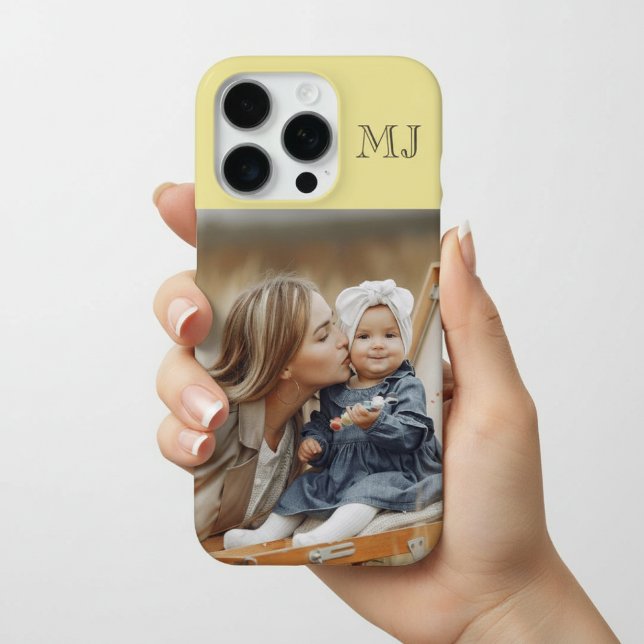 Modern Monogram 1 Photo Soft Yellow iPhone Case (Creator Uploaded)