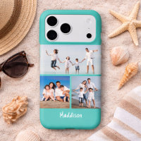 Modern Monogram 3 Photo Collage Aqua Teal