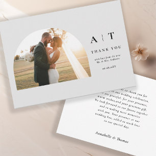 Modern Monogram 3 Photo Thank You   Card