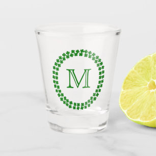 Modern Monogram 4 Leaf Clover Green Shamrock Shot Glass
