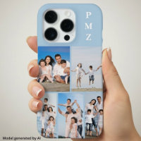 Modern Monogram 5 Photo Collage Baby Blue