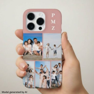 Modern Monogram 5 Photo Collage Dusty Rose iPhone 16 Pro Case