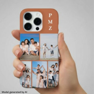 Modern Monogram 5 Photo Collage Terracotta iPhone 16 Pro Case