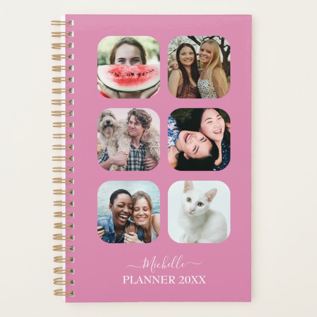 Modern Monogram 6 Photo Blush Pink Planner (Front)