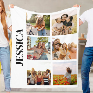 Modern Monogram 6 Photo Collage Fleece Blanket