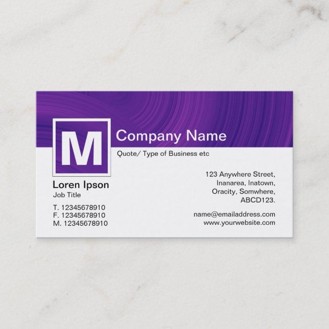 Modern Monogram - Abstract Wheels - Purple Business Card (Front)