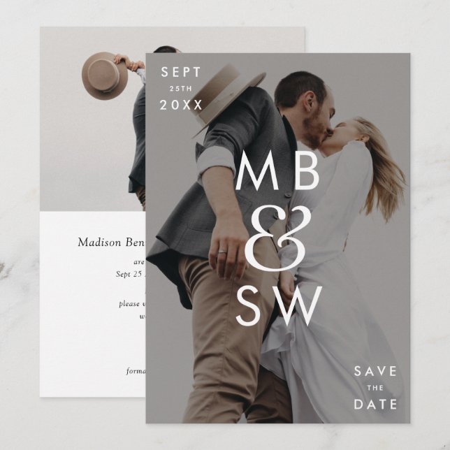 Modern Monogram Ampersand Wedding Two Sided  Save The Date (Front/Back)