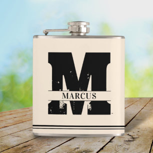 Modern Monogram and Name Man Hip Flask
