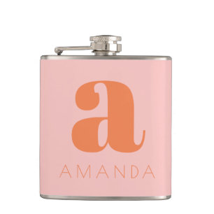 Modern Monogram and Name Pink and Orange Wedding  Hip Flask