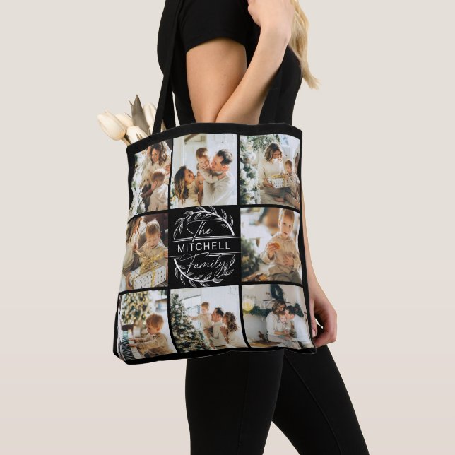 Modern Monogram and Photo Collage Personalised Tot Tote Bag (Close Up)