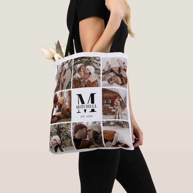 Modern Monogram and Photo Collage Personalised Tote Bag (Close Up)
